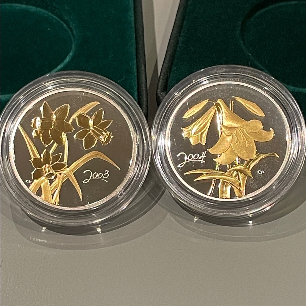 Royal Canadian Mint PROOF Silver 2 Coin Set - Golden Daffodil & Lily 2003 & 2004
